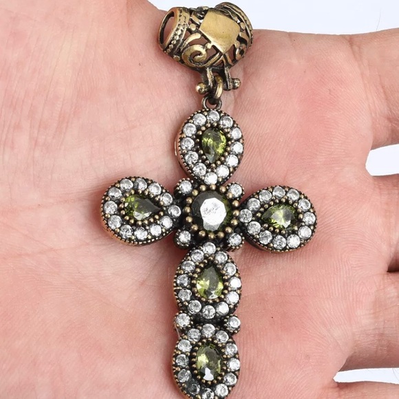 PERIDOT CROSS BRONZE 925 - Picture 3 of 5